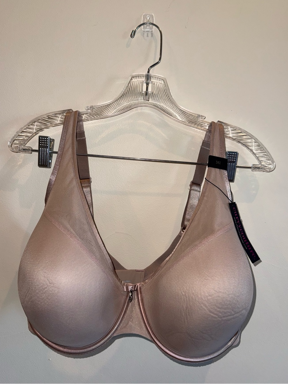 Curvy Couture Tan Nude Push Up Bra 36I Mesh